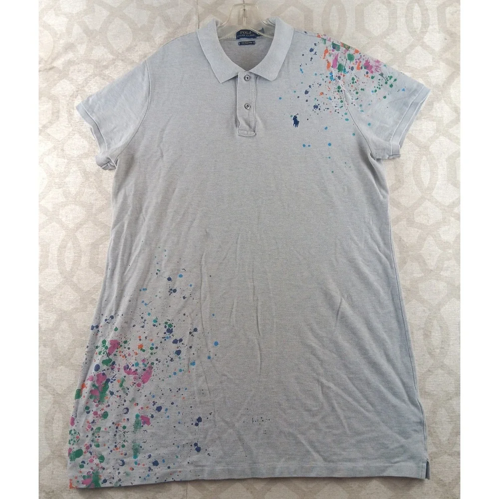 Polo‎ Ralph Lauren Men's XL Tall Grey Splatter Paint Mesh Mini Polo Shirt